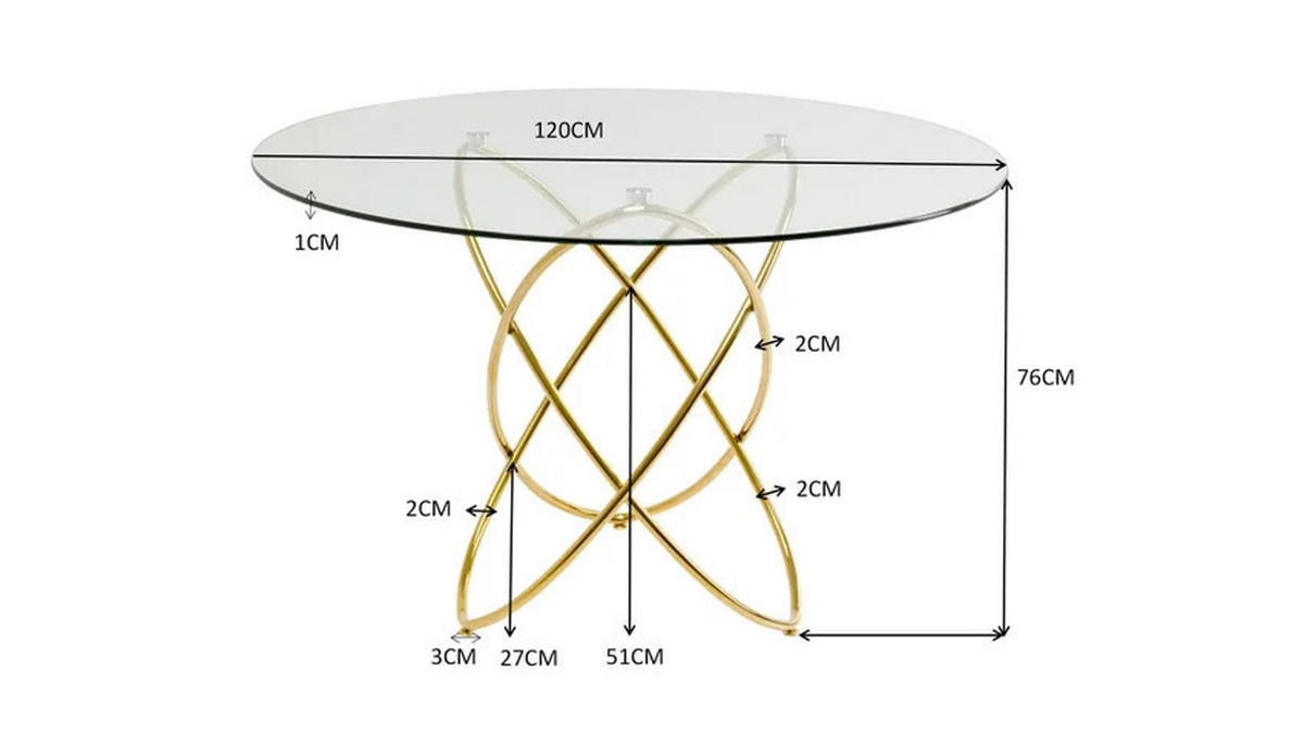 ESSTISCH in Metall, Glas 120/120/76 cm  - Klar/Goldfarben, Design, Glas/Metall (120/120/76cm) - Kare-Design