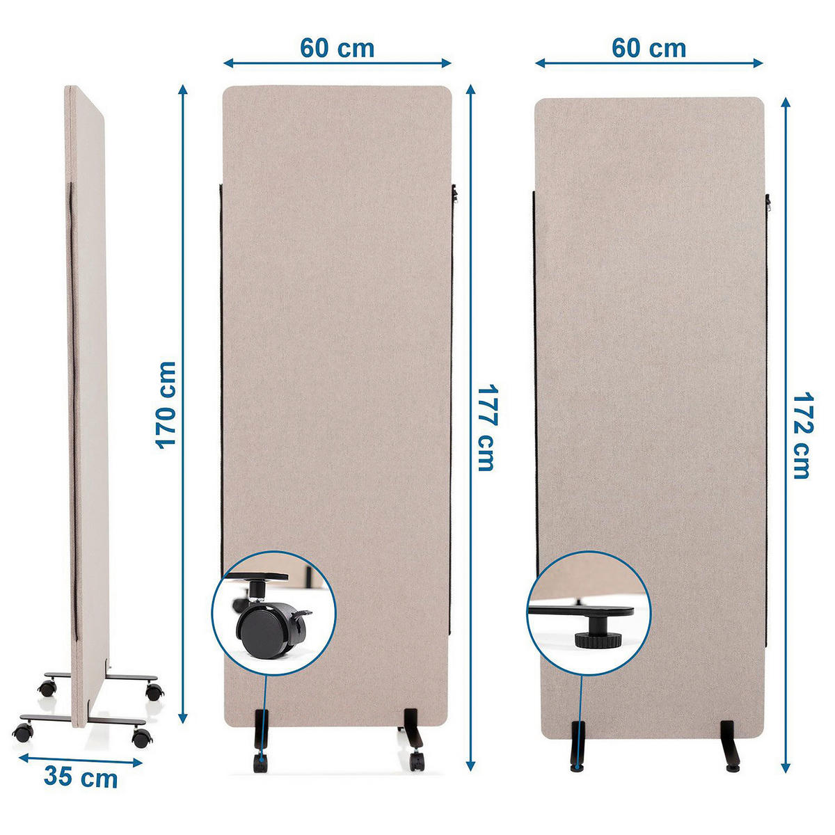 MELLANVÄGG  i metall, plast, textil  taupe  - taupe, Basics, metall/textil (60/177/35cm) - MID.YOU