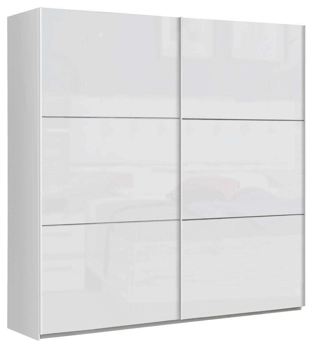 home24 SKRIŇA S POS. DVER. – HOR.VED, biela, biela s vysokým leskom, 200,1/209,7/61,2 cm