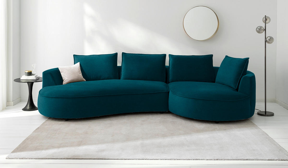 BIGSOFA Samt Petrol  - Petrol/Schwarz, Design, Kunststoff/Textil (322/66/154cm) - home24