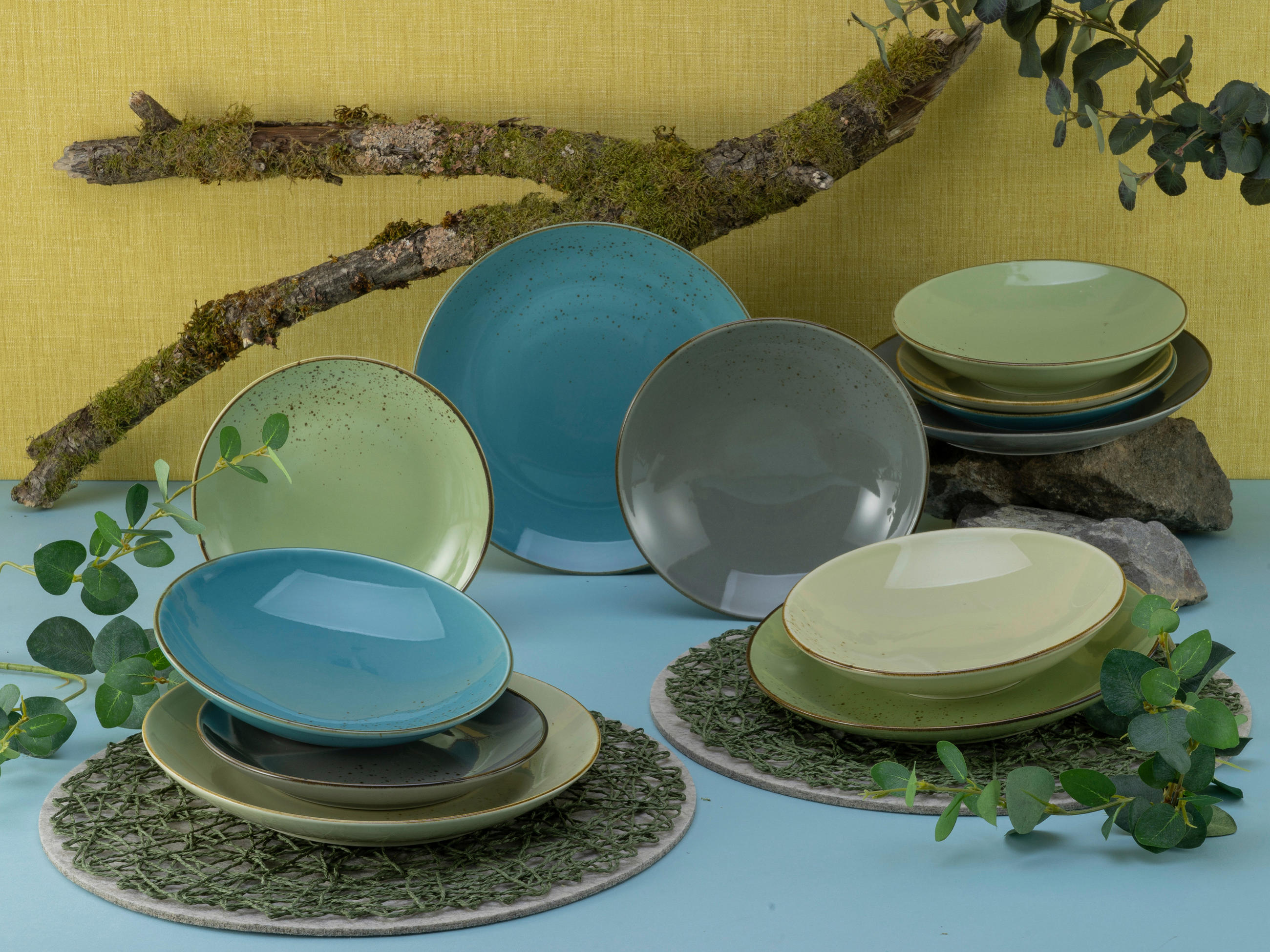 KOMBISERVICE Grün, Multicolor 12-teilig NATURE COLLECTION BUNT  - Multicolor/Grün, Basics, Keramik - Creatable