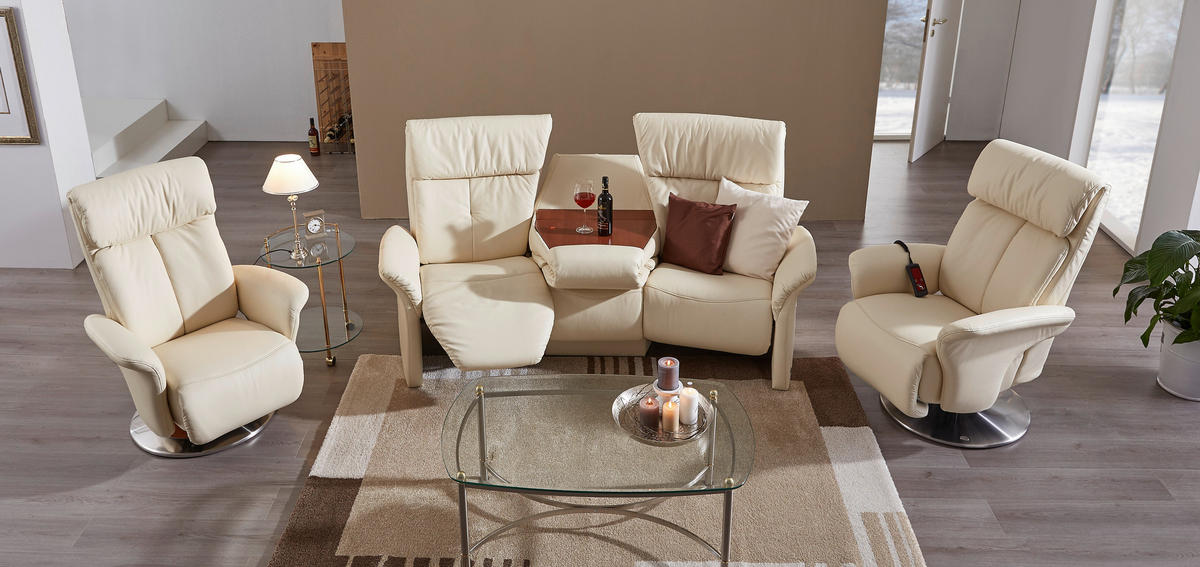 HEIMKINO-SOFA Echtleder Beige  - Beige/Schwarz, KONVENTIONELL, Leder/Metall (208/105/103cm) - Himolla Komfortklass