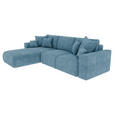 ECKSOFA in Samt Blau  - Chromfarben/Blau, KONVENTIONELL, Kunststoff/Textil (195/293cm) - Carryhome