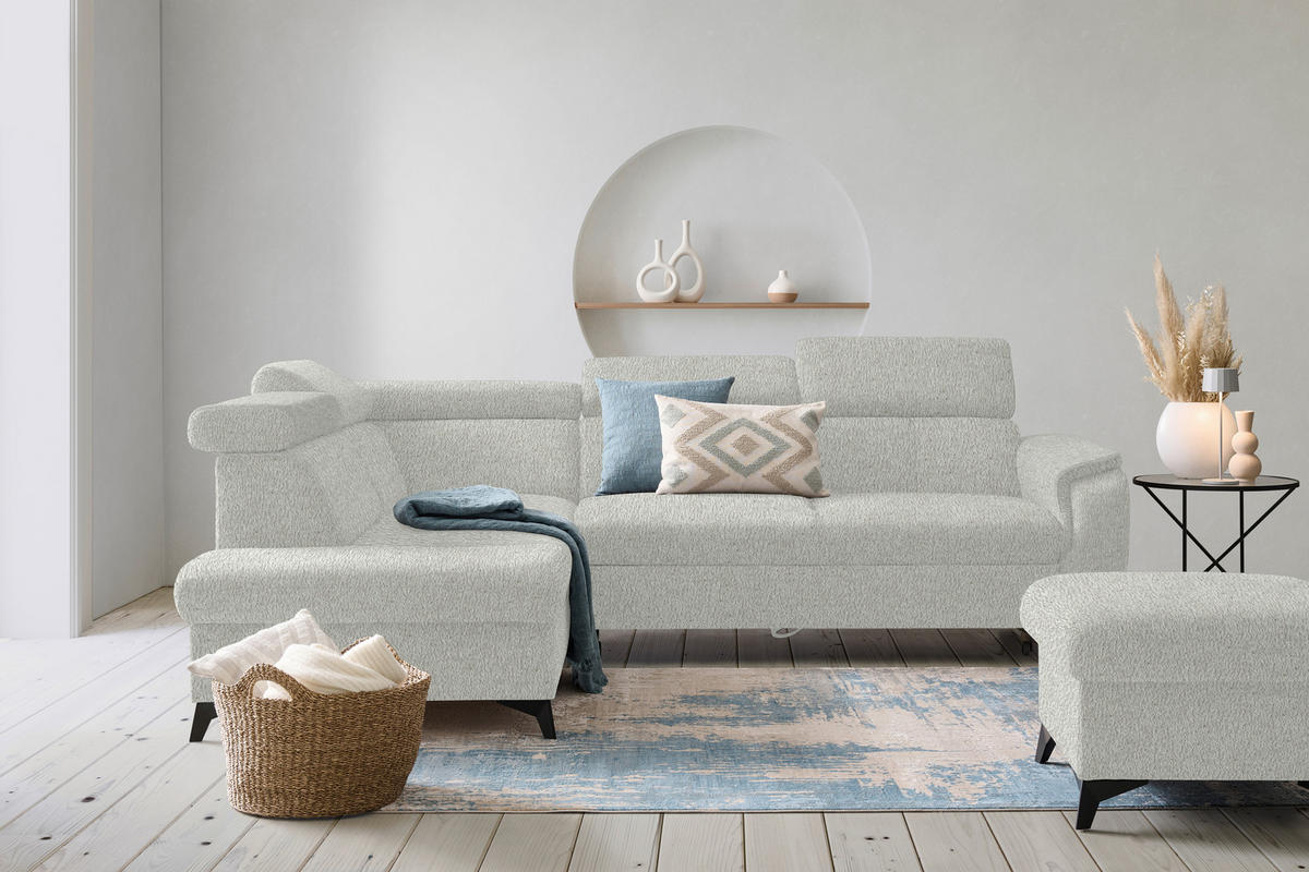 ECKSOFA in Teddystoff Silberfarben  - Silberfarben/Schwarz, Design, Textil/Metall (203/260cm) - Stylife