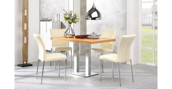 STUHL in Edelstahl Lederlook Metall, Textil - Edelstahlfarben/Creme, Design, Textil/Metall (43/92/58cm) - Novel