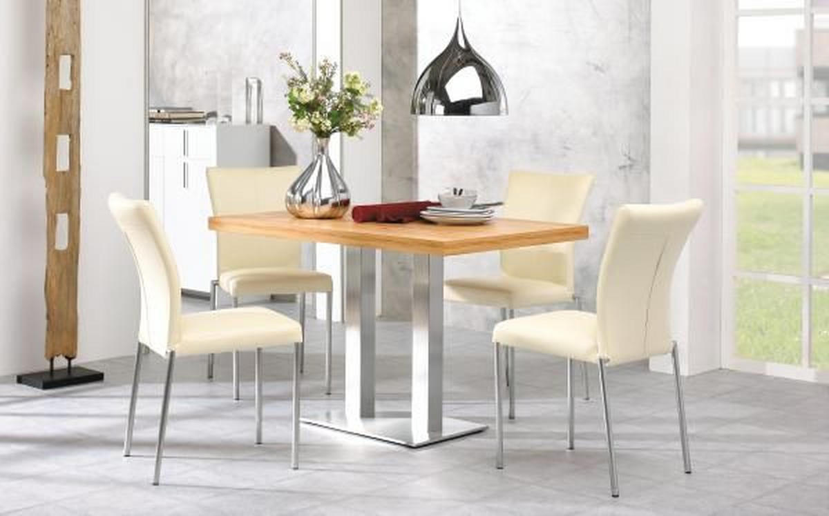 STUHL  in Edelstahl Lederlook Metall, Textil  - Edelstahlfarben/Creme, Design, Textil/Metall (43/92/58cm) - Novel