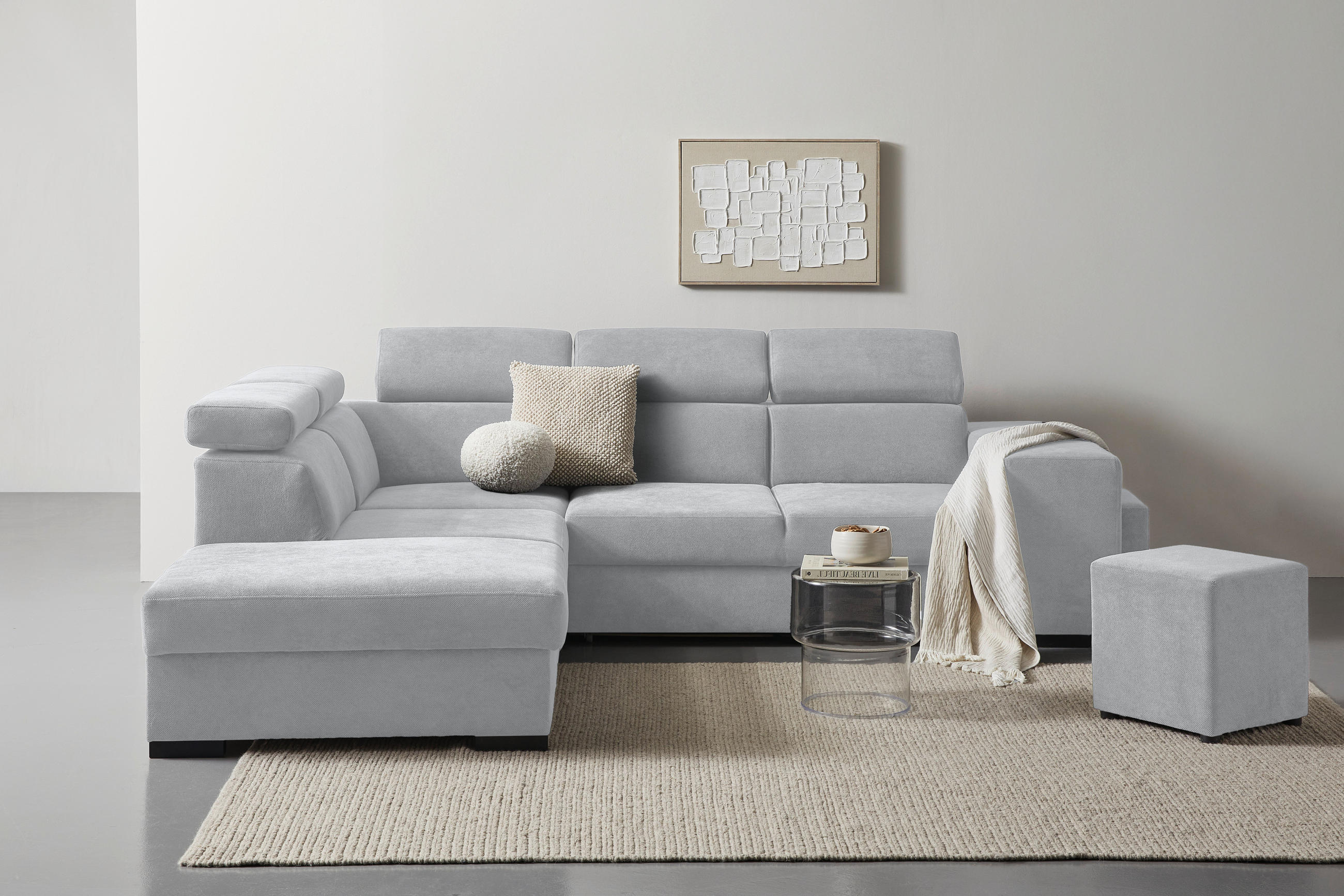 ECKSOFA Hellgrau Webstoff  - Hellgrau/Schwarz, KONVENTIONELL, Holz/Textil (244/283cm) - Carryhome