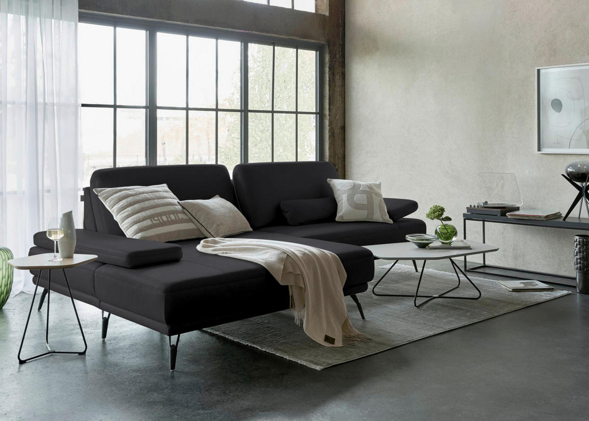 ECKSOFA Echtleder Anthrazit  - Anthrazit/Schwarz, Konventionell, Leder/Metall (180/301cm) - Joop!