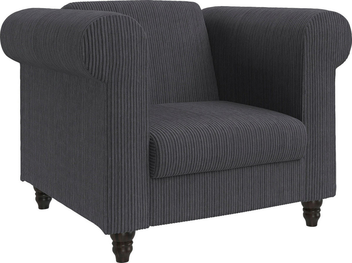 SESSEL in Cord Anthrazit  - Anthrazit/Schwarz, Basics, Holz/Textil (111/83/87cm) - Livetastic