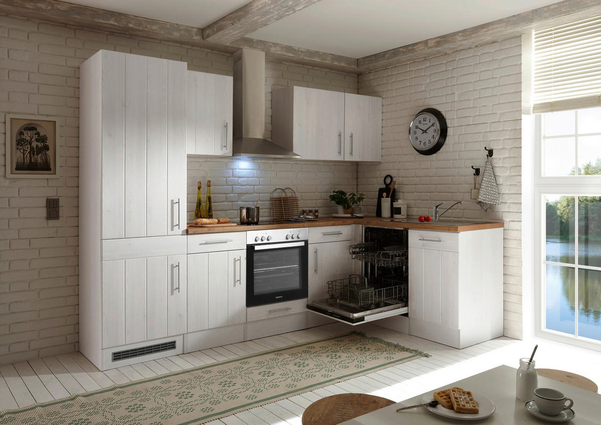 ECKKÜCHE 280/172 cm  in Weiß, Lärchefarben  - Wildeiche/Edelstahlfarben, Basics, Holzwerkstoff/Metall (280/172cm) - Respekta