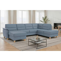 WOHNLANDSCHAFT PALMERA E in Echtleder Graublau  - Graublau/Eichefarben, Basics, Leder/Holz (163/308/212cm) - Sit & More