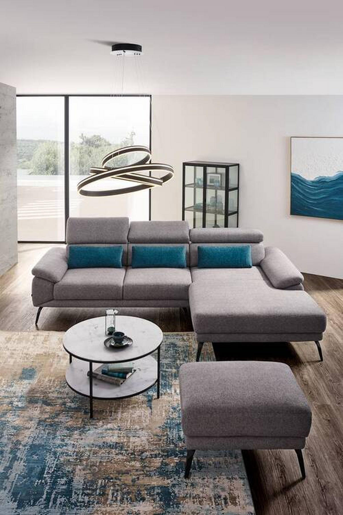 ECKSOFA in Velours Grau  - Schwarz/Grau, Design, Textil/Metall (295/187cm) - Novel