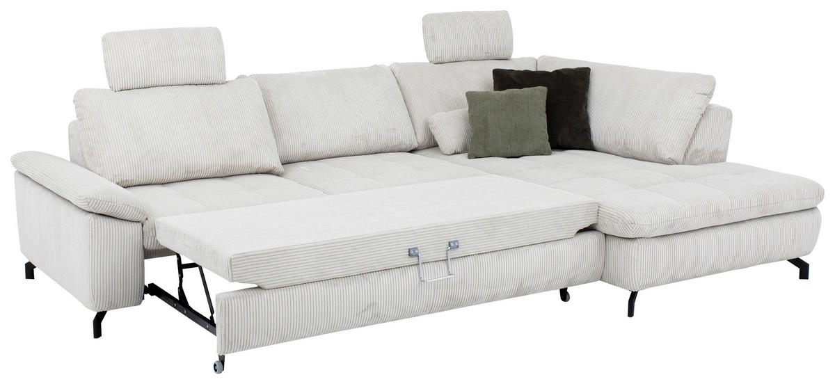 ECKSOFA in Cord, Velours Ecru  - Ecru/Schwarz, Design, Textil/Metall (291/197cm) - Beldomo Style