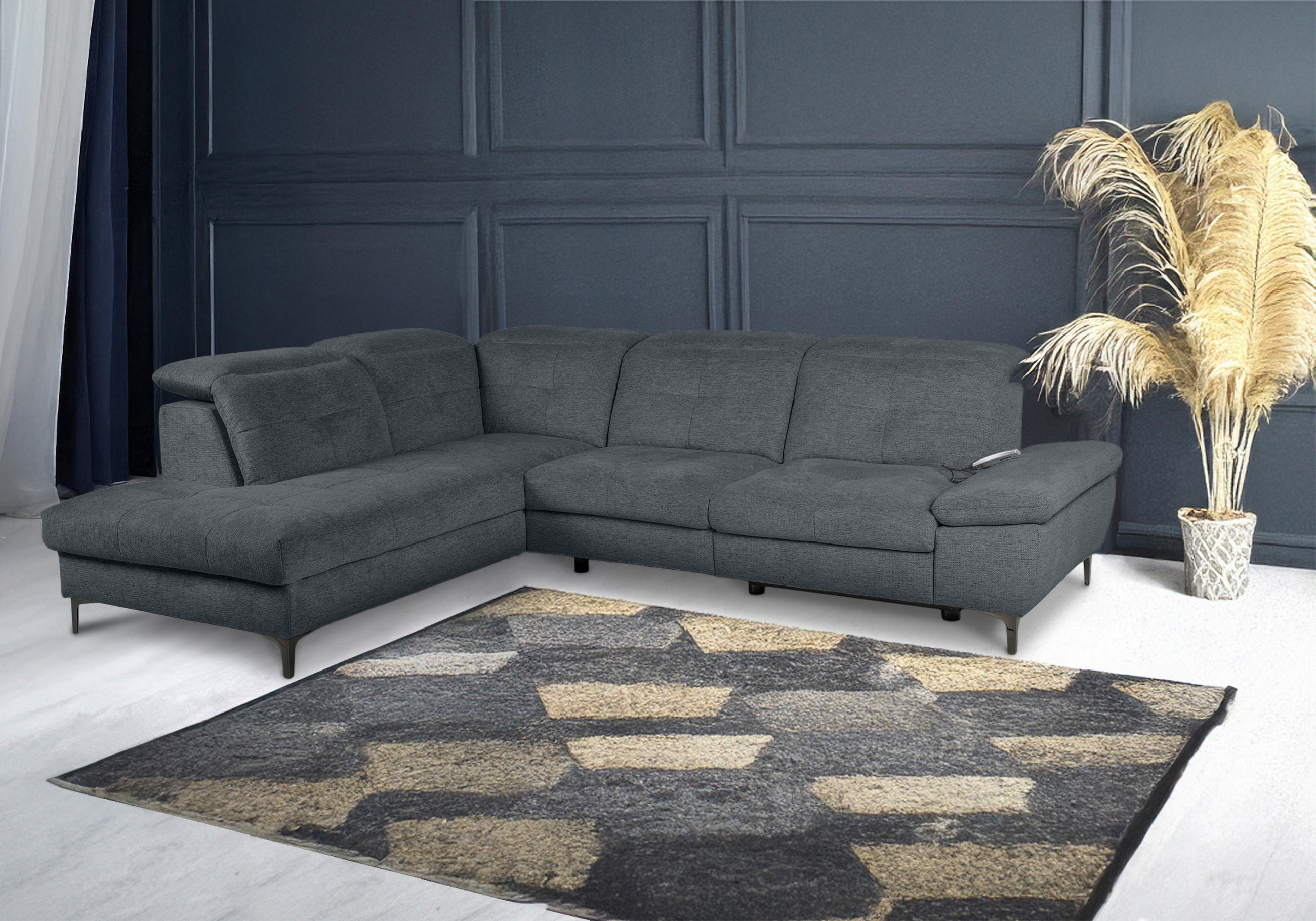 ECKSOFA Dunkelgrau Webstoff  - Dunkelgrau/Schwarz, KONVENTIONELL, Textil/Metall (225/288cm) - Carryhome