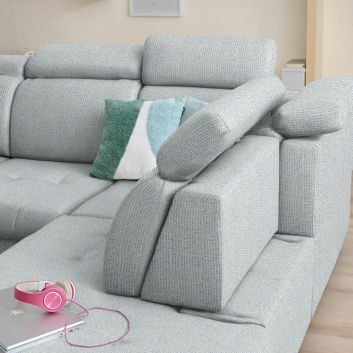 ECKSOFA Struktur Grauweiss  - Schwarz/Grauweiss, Design, Textil/Metall (292/270cm) - Stylife