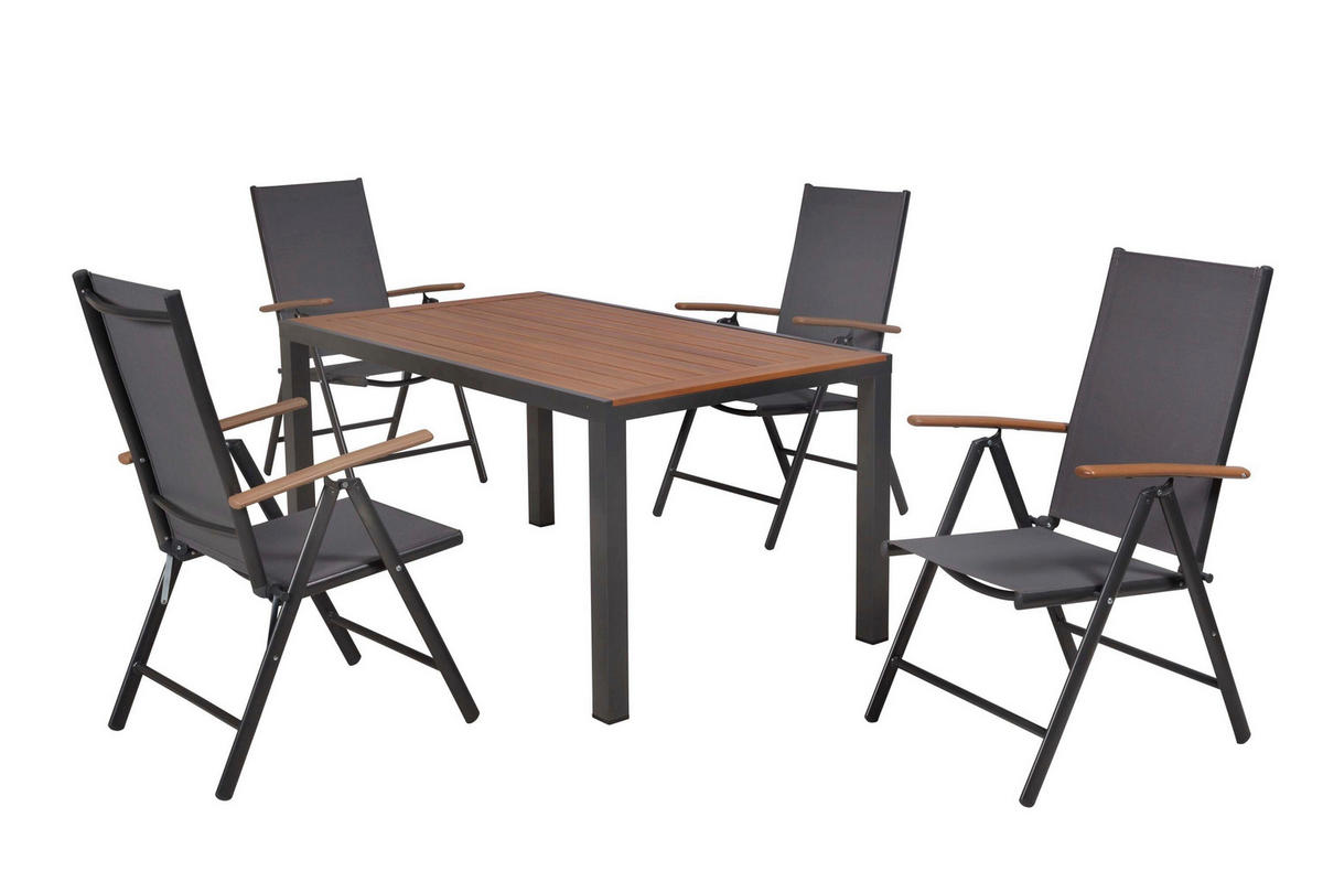 GARTENTISCHGRUPPE beschichtet Aluminium  - Graphitfarben/Naturfarben, KONVENTIONELL, Textil/Metall - Gardenson