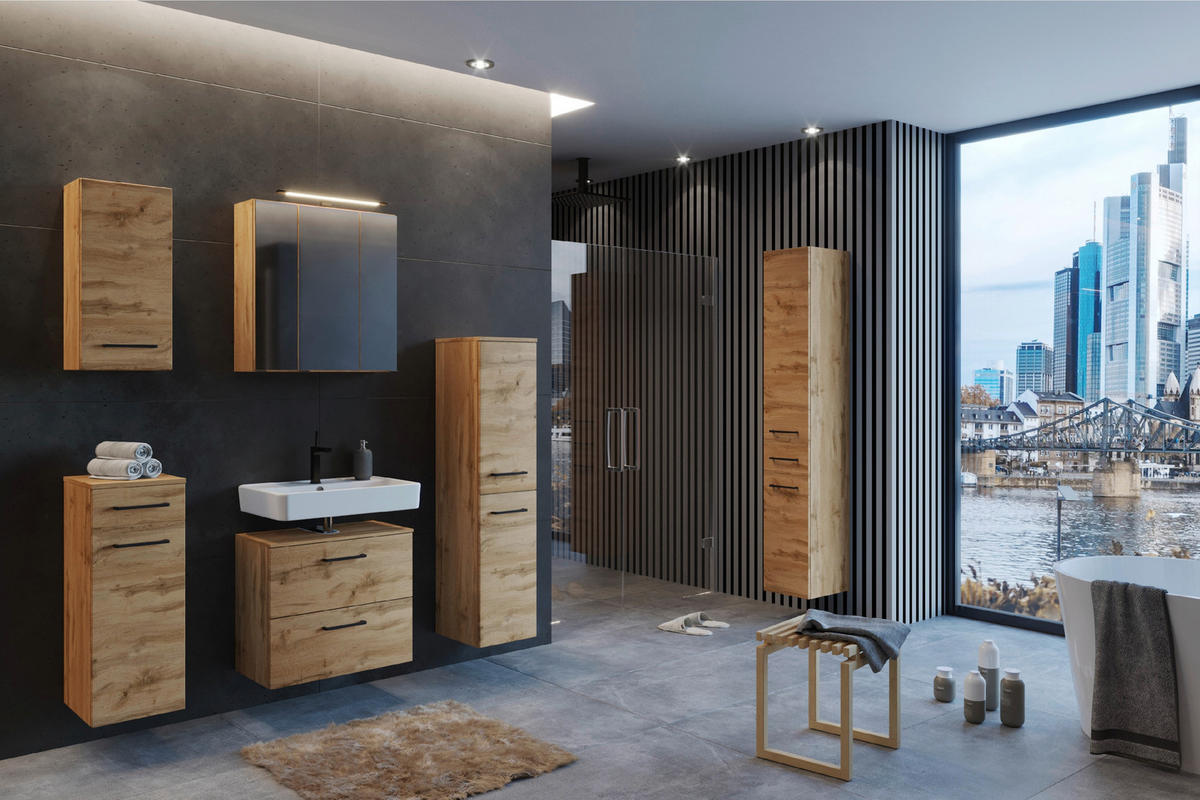 BADEZIMMER  in 90 cm  - Eichefarben, MODERN, Holzwerkstoff (90cm) - Held