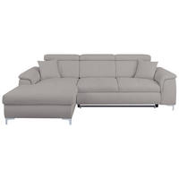 ECKSOFA Grau Flachgewebe Zierkissen, Schlaffunktion, Rücken echt, Kopfteilverstellung  - Chromfarben/Grau, KONVENTIONELL, Textil/Metall (175/268cm) - Carryhome
