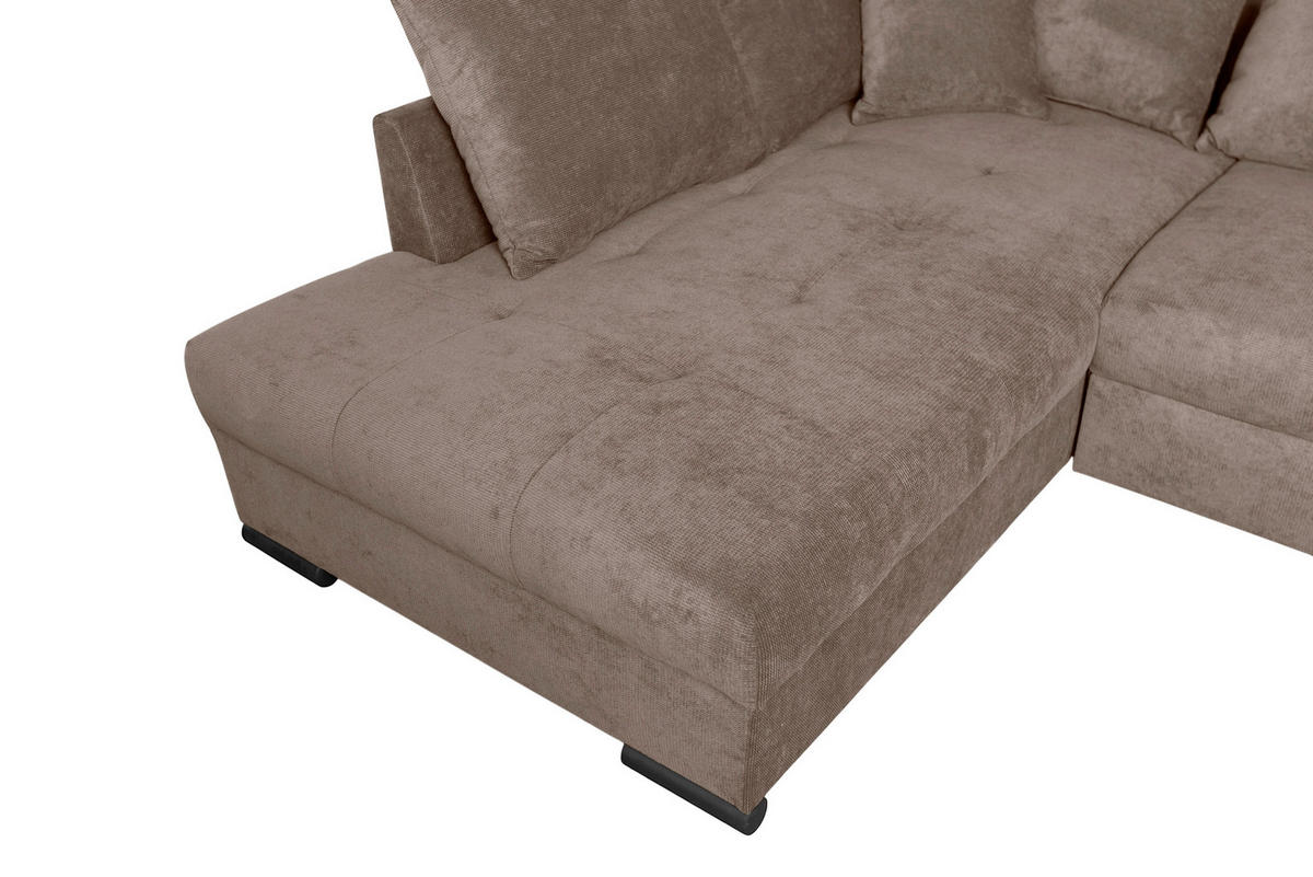 ECKSOFA ATLANTA Braun Struktur Liegefläche im Originalstoff  - Schwarz/Braun, Design, Textil/Metall (202/298cm) - MID.YOU