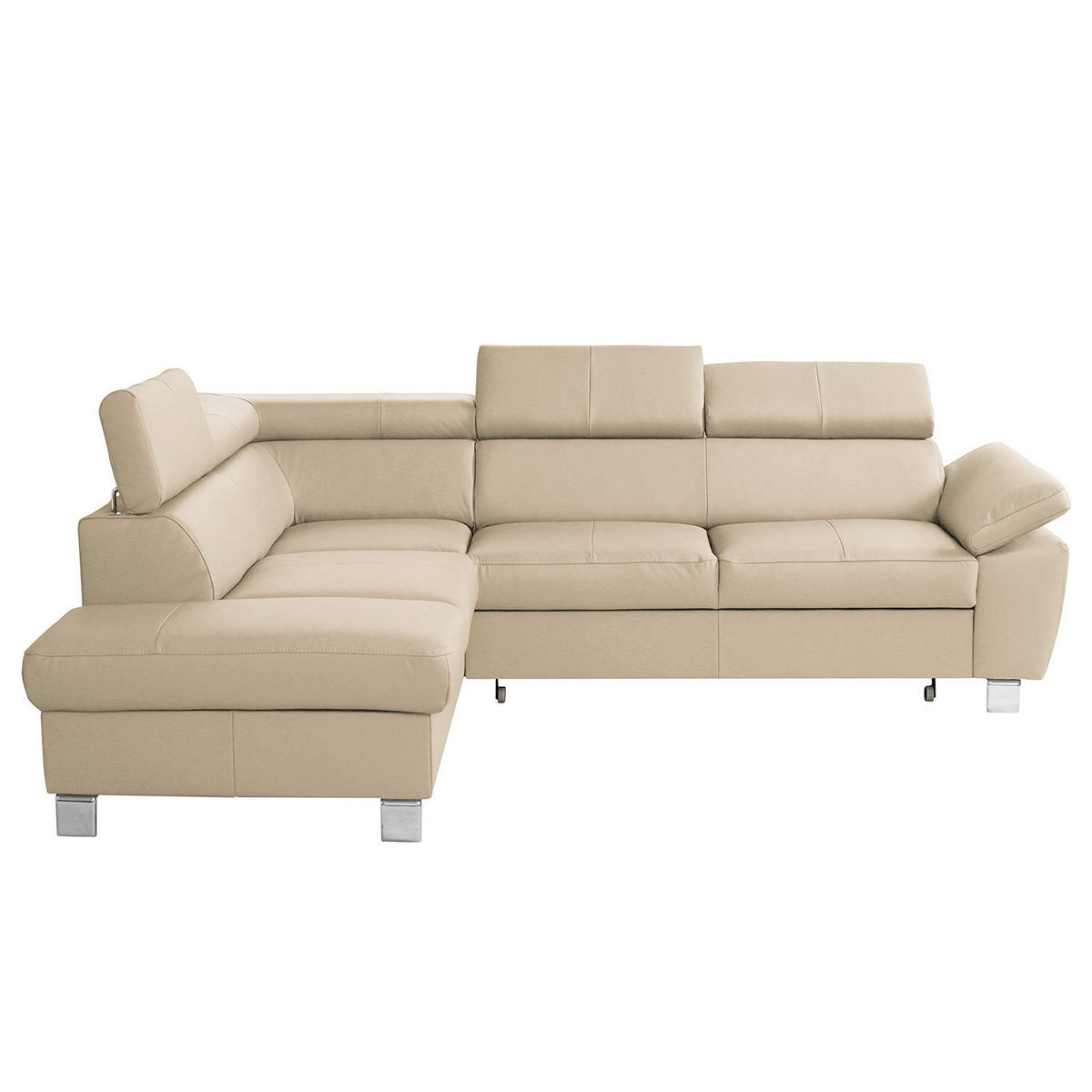 ECKSOFA Beige Echtleder Lederlook  - Chromfarben/Beige, Design, Leder/Textil (208/248cm) - Livetastic
