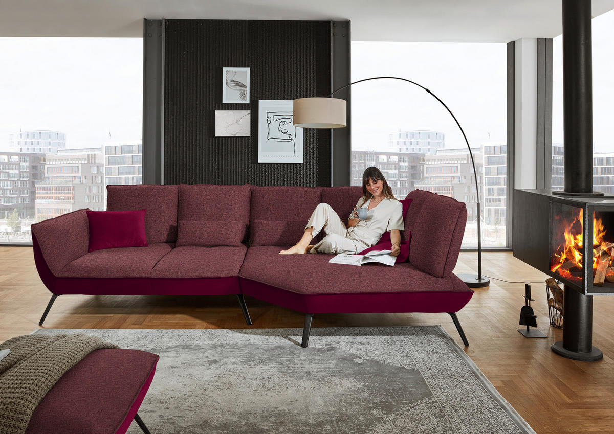 ECKSOFA in Flachgewebe Rot  - Rot/Schwarz, Design, Textil/Metall (320/169cm) - Moderano
