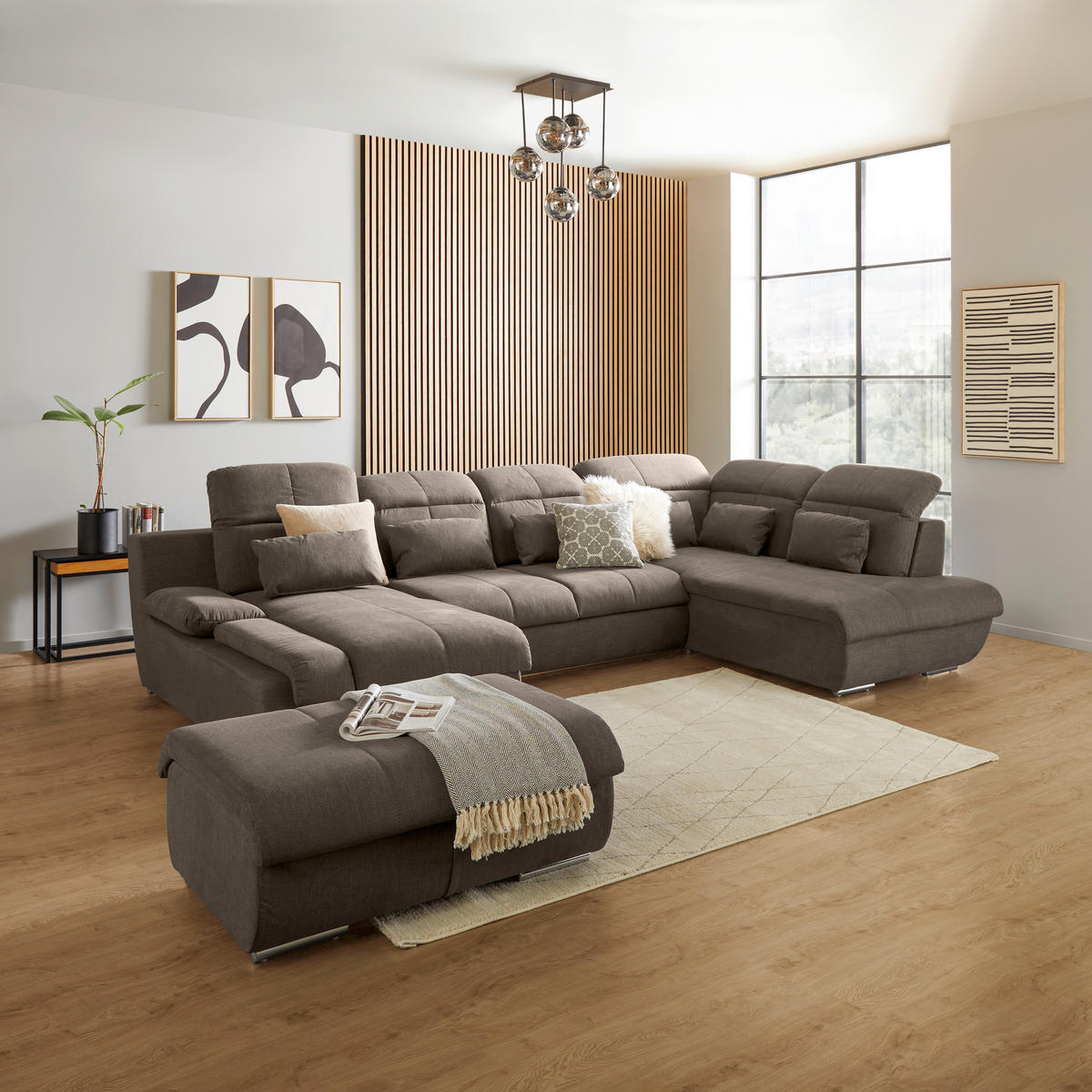 WOHNLANDSCHAFT in Mikrofaser Dunkelbraun  - Chromfarben/Dunkelgrau, Modern, Textil/Metall (184/345/228cm) - MID.YOU