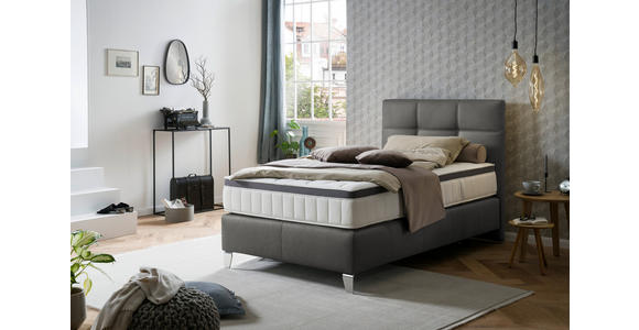 BOXSPRINGBETT 120/200 cm  in Anthrazit  - Chromfarben/Anthrazit, KONVENTIONELL, Leder/Textil (120/200cm) - Novel