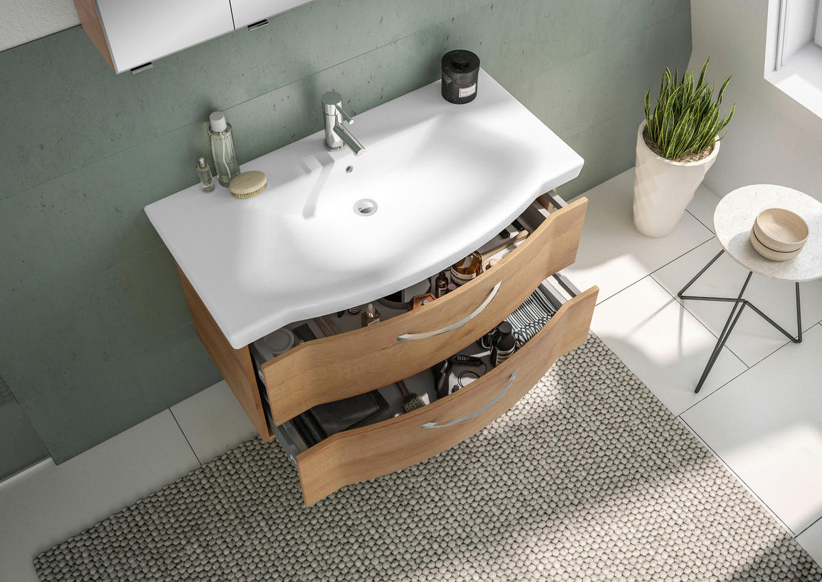 WASCHTISCHKOMBI 97 cm  - Chromfarben/Eichefarben, KONVENTIONELL, Keramik/Holzwerkstoff (97cm) - Pelipal