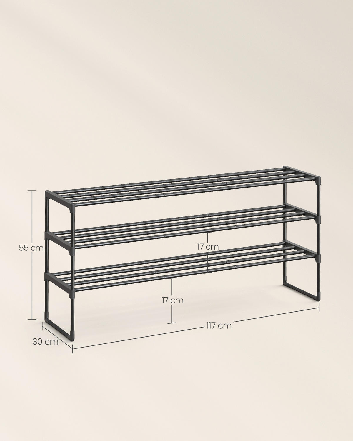 SCHUHREGAL 117/55/30 cm  - Schwarz, Basics, Kunststoff/Metall (117/55/30cm)