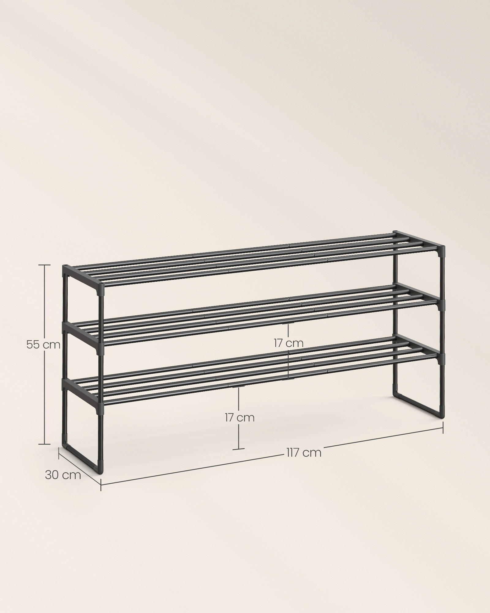 Thumbnail - Schuhregal, Schwarz, Metall, Kunststoff, 117x55x30 cm, stehend, Garderobe, Schuhaufbewahrung, Schuhregale