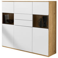 HIGHBOARD Weiß, Eichefarben  150/131/40 cm  - Eichefarben/Schwarz, KONVENTIONELL, Glas/Holzwerkstoff (150/131/40cm) - Venda