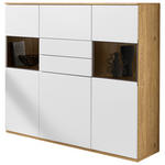 HIGHBOARD Weiß, Eichefarben  150/131/40 cm  - Eichefarben/Schwarz, KONVENTIONELL, Glas/Holzwerkstoff (150/131/40cm) - Venda