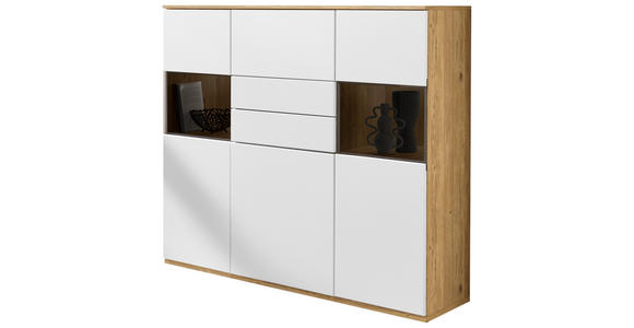 HIGHBOARD Weiß, Eichefarben  150/131/40 cm  - Eichefarben/Schwarz, KONVENTIONELL, Glas/Holzwerkstoff (150/131/40cm) - Venda