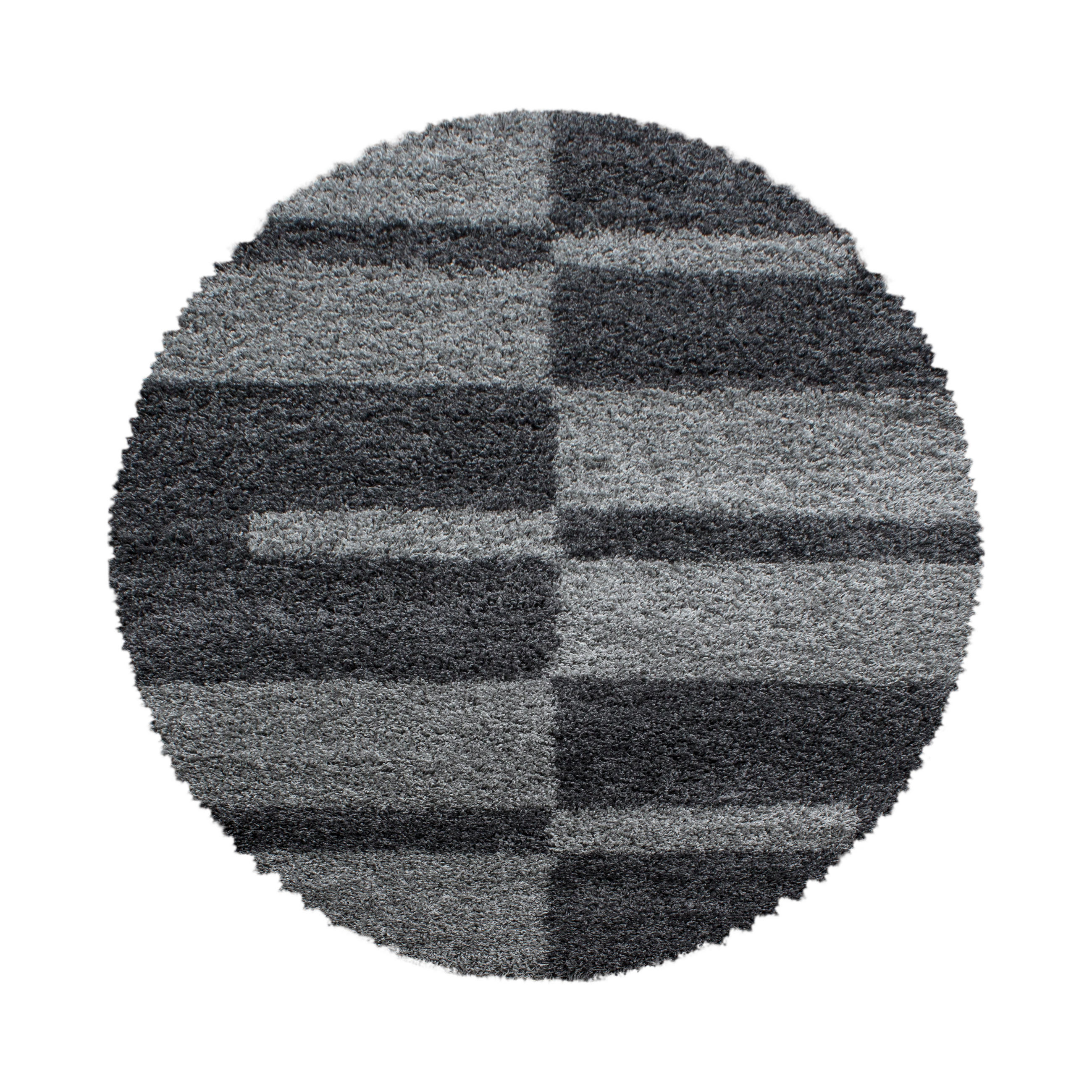 TEPPICH Hochflor Shaggy Karo Design Polypropylen Wohnzimmer Grau Rund 120x120 - Grau, Textil (120/120cm) - KADIMA DESIGN