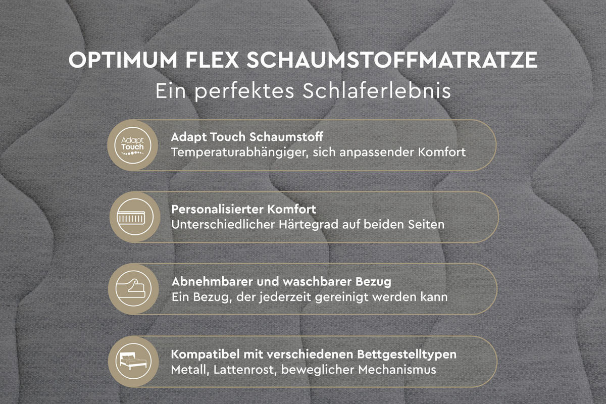 KOMFORTSCHAUMMATRATZE Optimum Flex 100/200 cm Höhe ca. 16 cm  - Grau, Basics, Textil (100/200cm) - Yatas