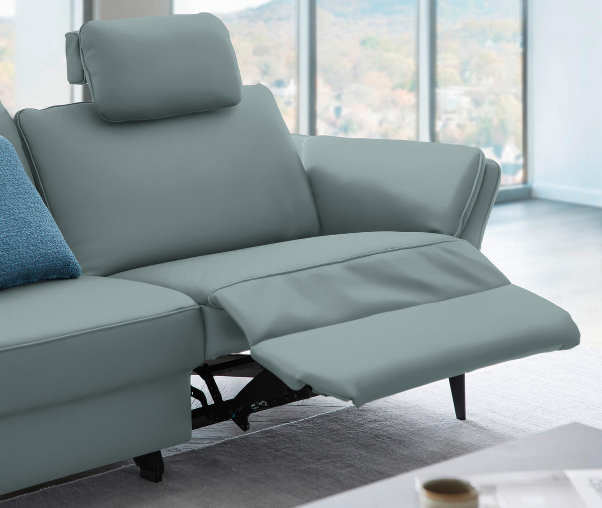 3-SITZER-SOFA in Echtleder Blau  - Blau/Schwarz, Design, Leder/Metall (190/84/99cm) - Dieter Knoll