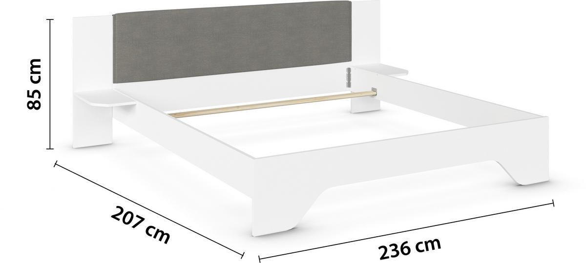 BETTANLAGE 180/200 cm  in Weiss, Dunkelgrau   - Weiss/Dunkelgrau, Design, Holzwerkstoff/Textil (180/200cm) - Boxxx