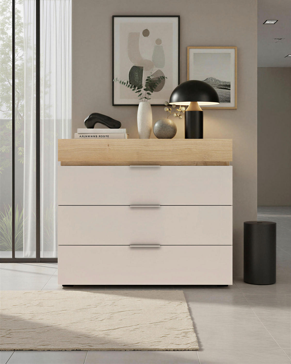 KOMODA, barve hrasta, kašmir  - kašmir/črna, Moderno, kovina/umetna masa (110/94/52cm) - Hom`in