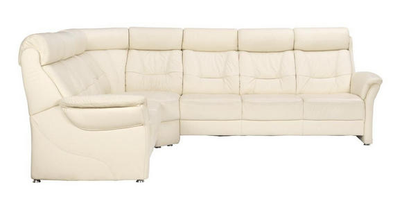 ECKSOFA in Echtleder Weiß  - Alufarben/Weiß, KONVENTIONELL, Leder/Metall (245/298cm) - Cantus