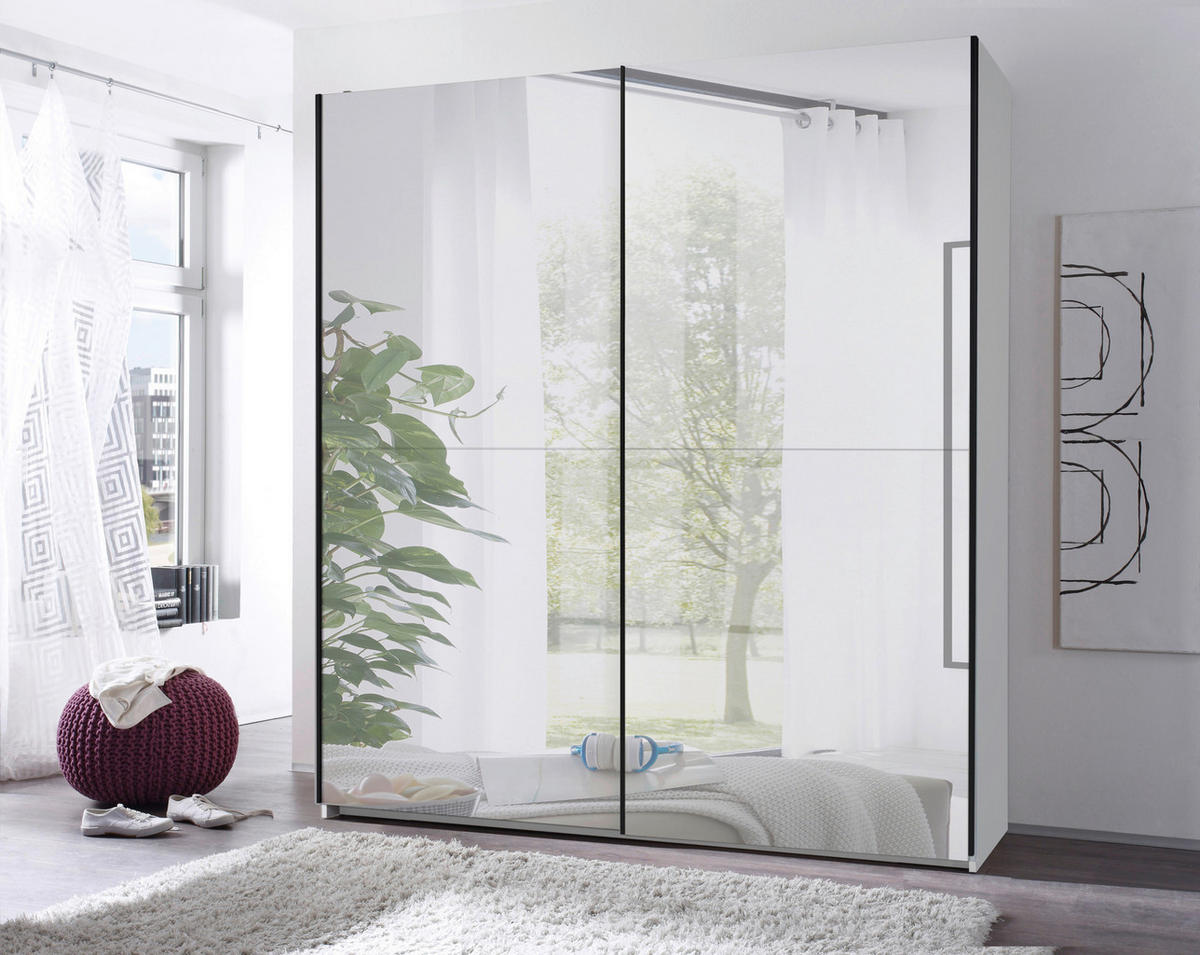 SCHWEBETÜRENSCHRANK 215/210/60 cm 2-türig Weiß  - Schwarz/Weiß, Trend, Glas/Holzwerkstoff (215/210/60cm) - Livetastic
