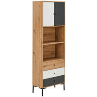REGAL Grau, Weiß, Eichefarben  - Eichefarben/Schwarz, Design, Holzwerkstoff/Metall (60/180/30cm) - Carryhome