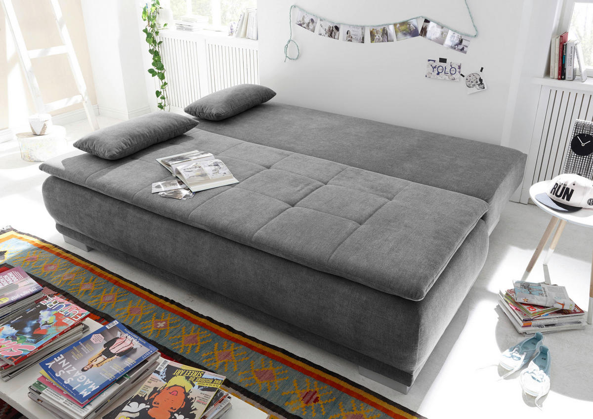 SCHLAFSOFA Mikrovelours Dunkelgrau  - Dunkelgrau/Silberfarben, MODERN, Kunststoff/Textil (208/93/105cm) - MID.YOU