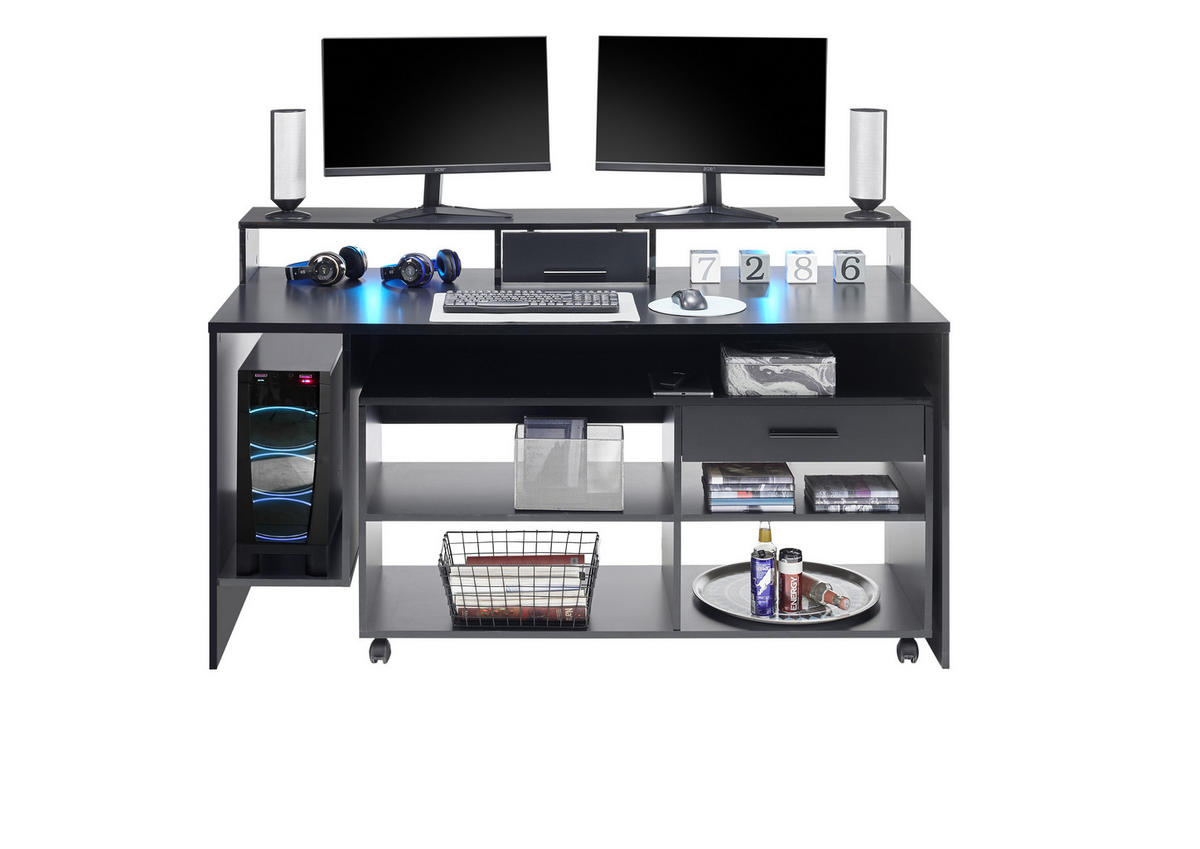 GAMINGTISCH 160/70/92 cm  in Schwarz  - Schwarz, LIFESTYLE, Holzwerkstoff/Kunststoff (160/70/92cm) - Livetastic