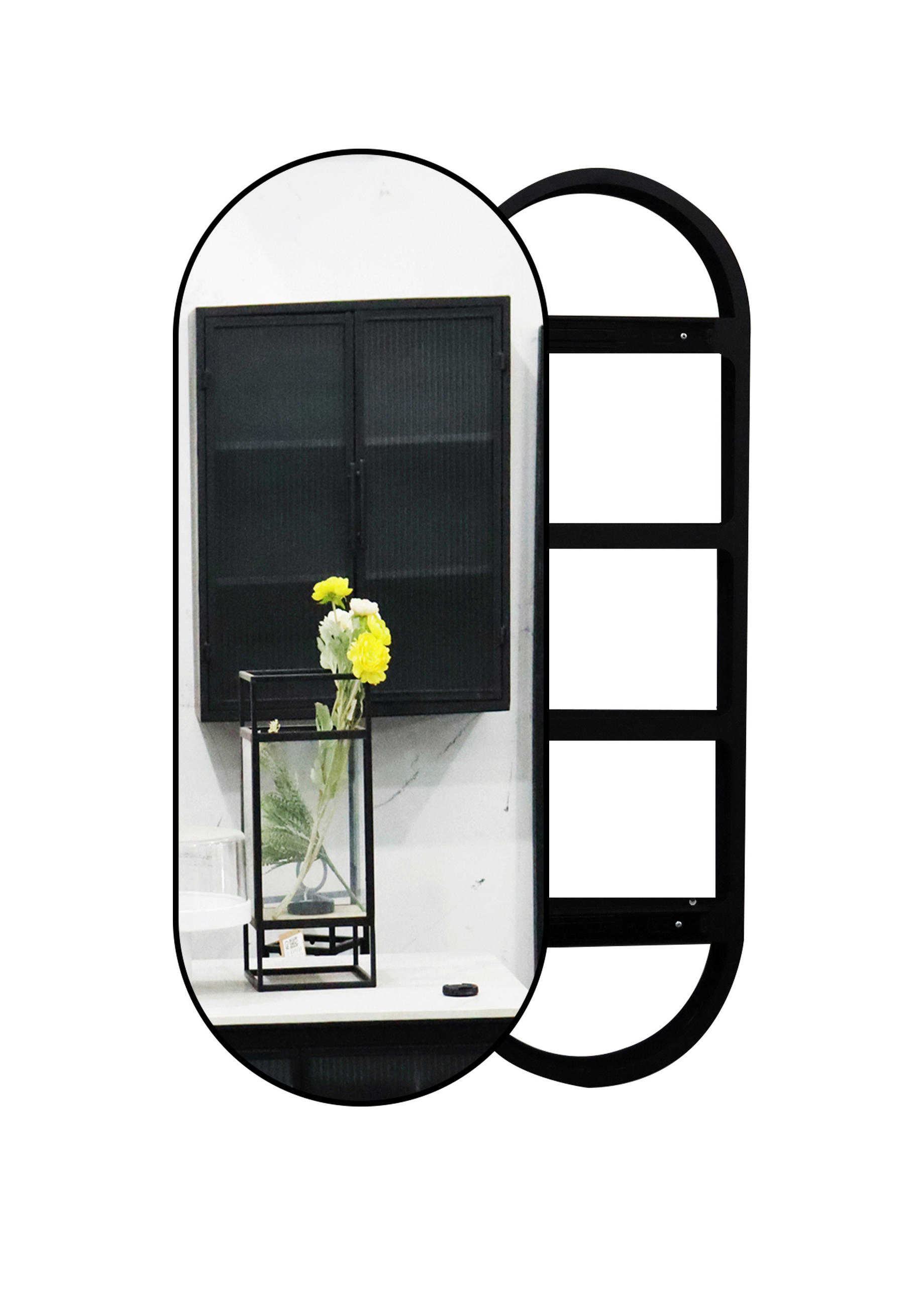WANDSPIEGEL 40/120/12 cm    in oval  - Schwarz, Design, Glas/Holzwerkstoff (40/120/12cm) - MID.YOU