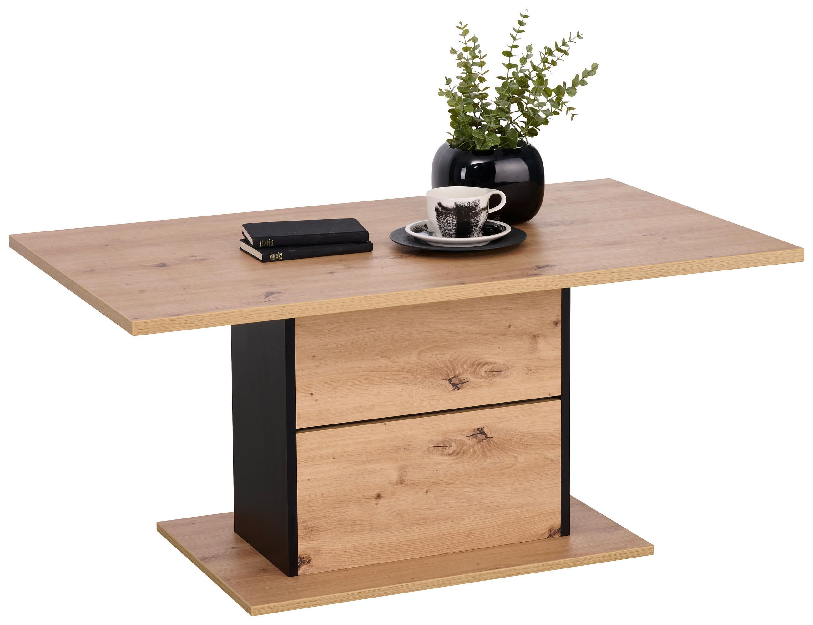 COUCHTISCH 110/65/50 cm WOHNZIMMER rechteckig Schwarz, Eiche Artisan  - Schwarz/Eiche Artisan, Design, Holzwerkstoff (110/65/50cm) - Hom`in