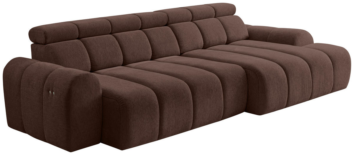 ECKSOFA Dunkelbraun Chenille Bettkasten, Rücken echt, Kopfteilverstellung, Sitzvorzug  - Dunkelbraun/Schwarz, Design, Kunststoff/Textil (290/152cm) - Stylife