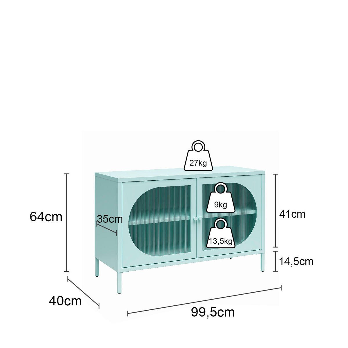KOMMODE Luna   in 100/64/40 cm  - Blau, Design, Glas/Metall (100/64/40cm) - MID.YOU