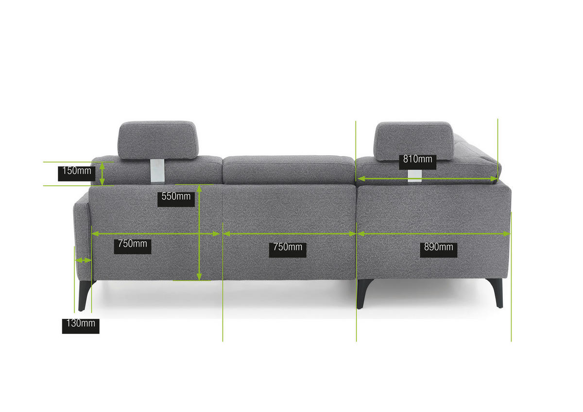 ECKSOFA Grau Flachgewebe  - Schwarz/Grau, KONVENTIONELL, Textil/Metall (218/255cm) - Elegando