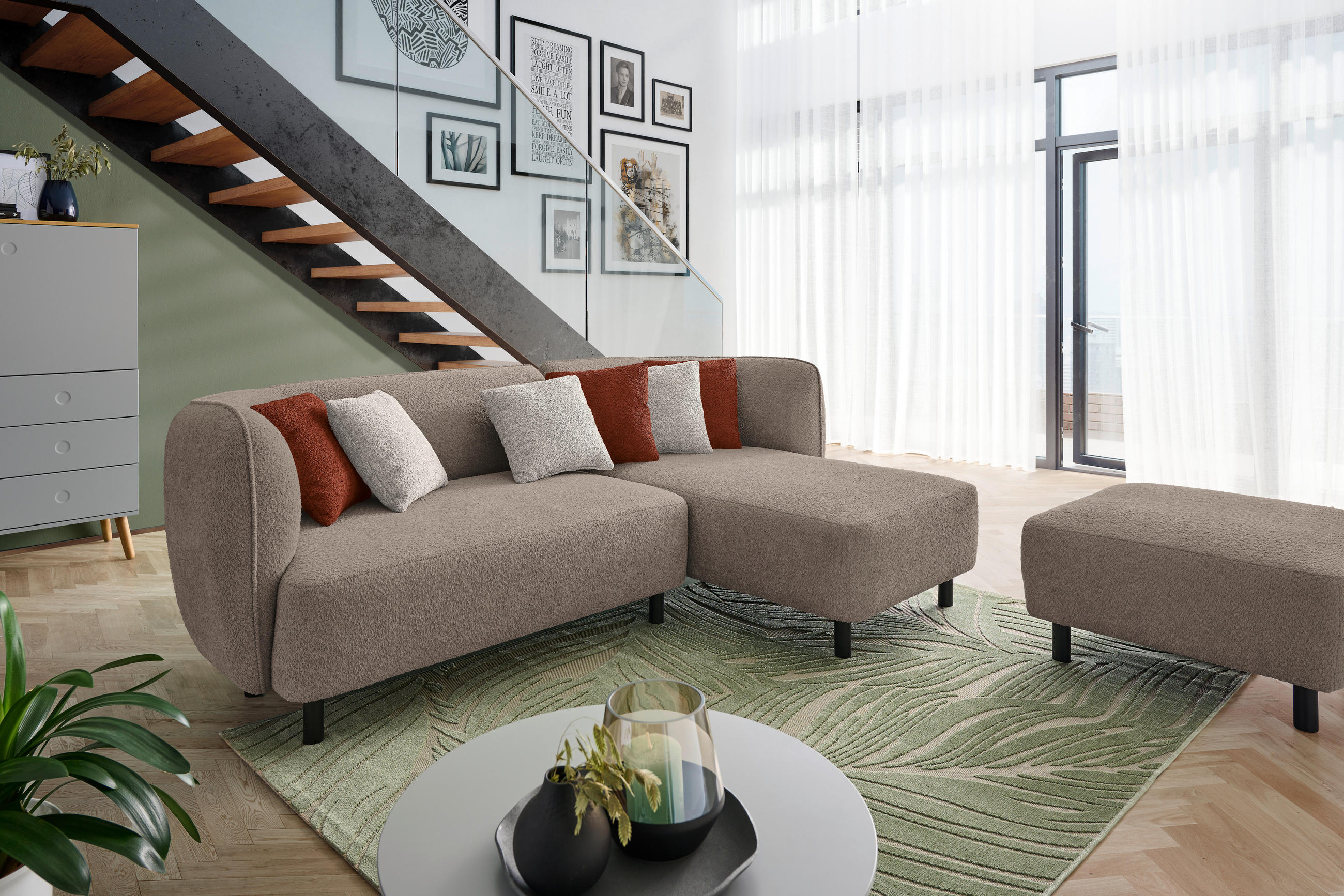 ECKSOFA in Chenille Braun  - Sandfarben/Rostfarben, Design, Holz/Textil (236/148cm) - Lomoco