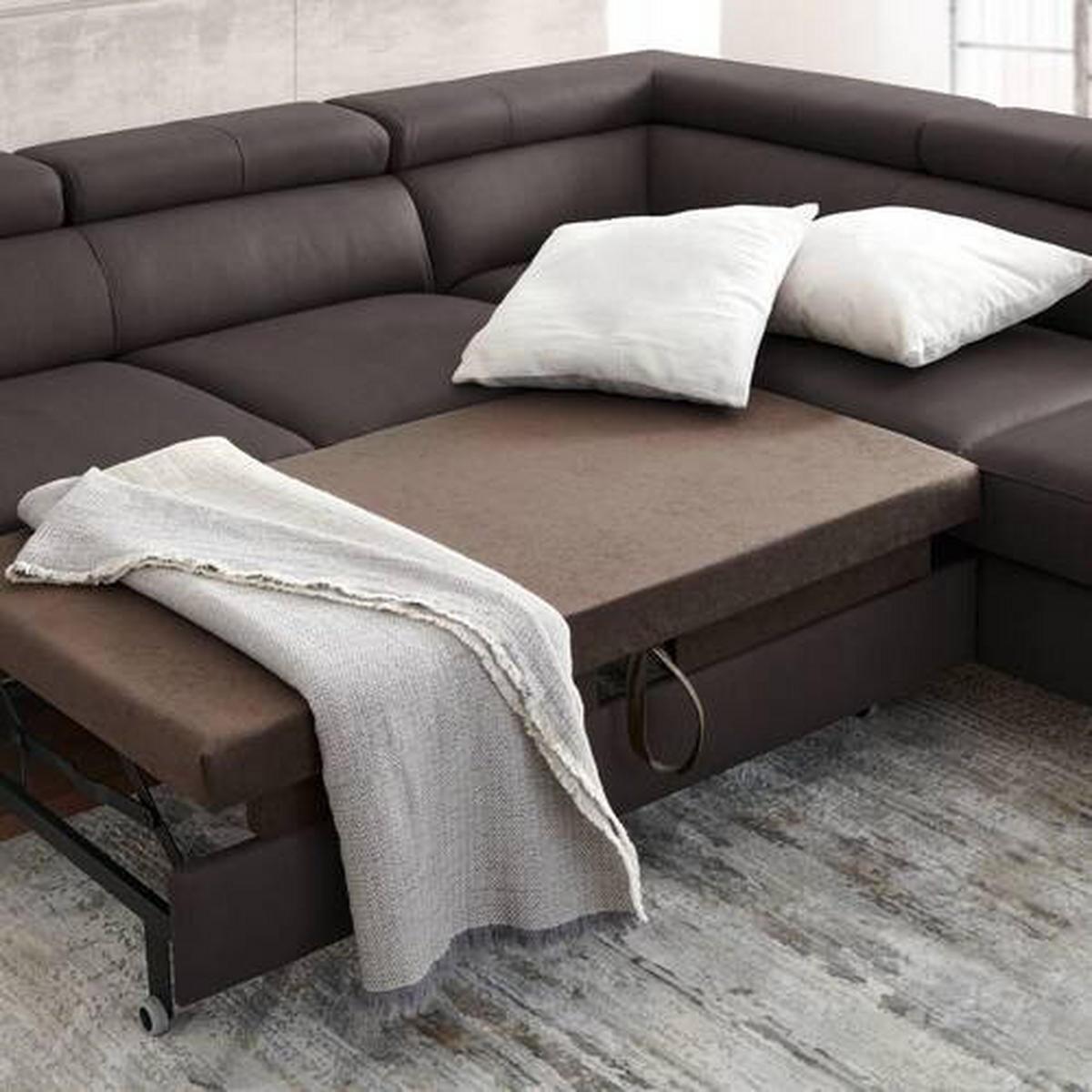ECKSOFA Dunkelbraun Echtleder  - Dunkelbraun/Schwarz, Design, Leder/Metall (256/220cm) - Celina Home
